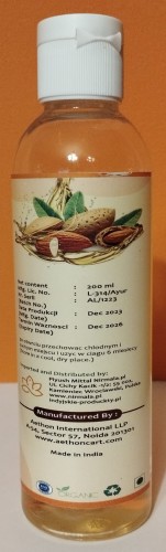 Olej migdałowy 200ml — Tłoczony na zimno, bogaty w witaminy A, E, B i D