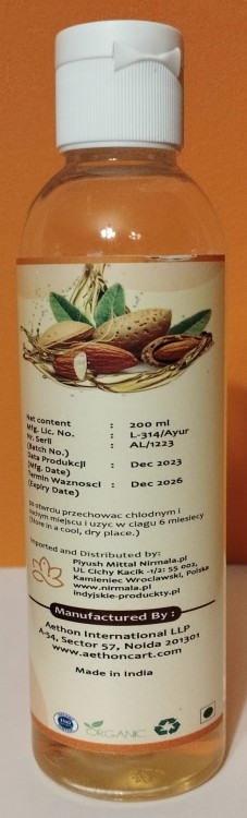Olej migdałowy 200ml — Tłoczony na zimno, bogaty w witaminy A, E, B i D