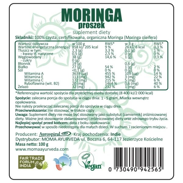 Moringa proszek 100g — Superfood z drzewa życia