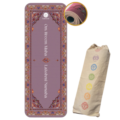 Zestaw do jogi mata "Lakshmi Lavender" i lniany pokrowiec — Kompletny zestaw do codziennej praktyki jogi i medytacji