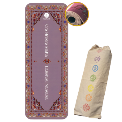 Zestaw do jogi mata "Lakshmi Lavender" i lniany pokrowiec — Kompletny zestaw do codziennej praktyki jogi i medytacji