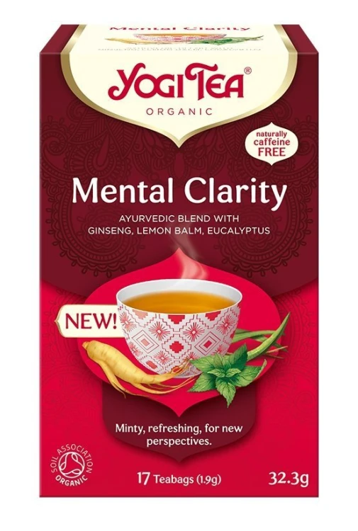 Yogi Tea Mental Clarity – ajurwedyjska herbata BIO z żeńszeniem, miętą i eukaliptusem, 17 torebek — Orzeźwiająca herbata