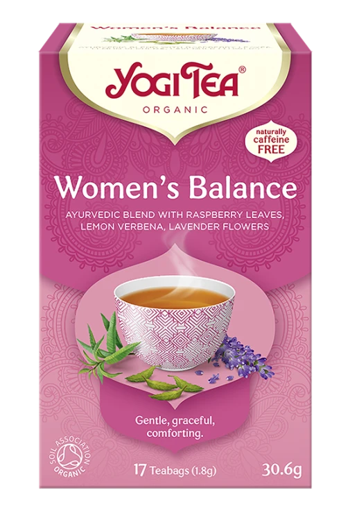 Yogi Tea Women's Balance – ajurwedyjska herbata BIO dla kobiet z liściem maliny, werbeną i lawendą, 17 torebek