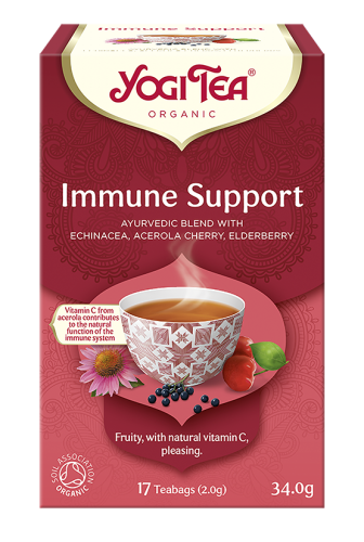 Yogi Tea Immune Support – ajurwedyjska herbata BIO na odporność z echinaceą, acerolą i czarnym bzem, 17 torebek — Owocowa