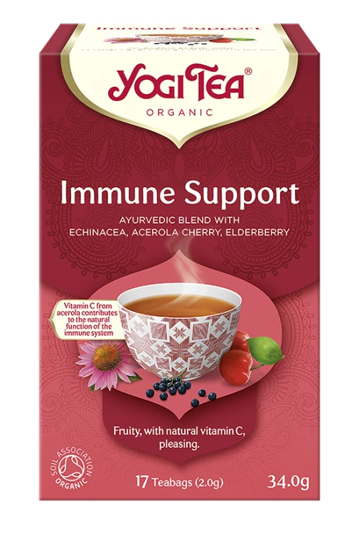 Yogi Tea Immune Support – ajurwedyjska herbata BIO na odporność z echinaceą, acerolą i czarnym bzem, 17 torebek — Owocowa