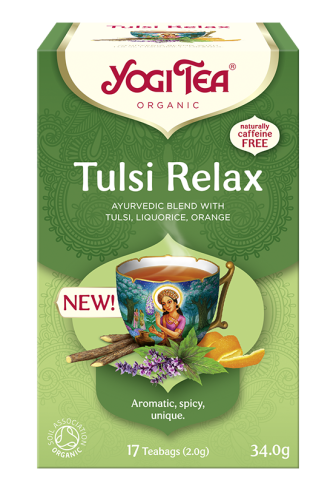 Yogi Tea Tulsi Relax – ajurwedyjska herbata BIO ze świętą bazylią, pomarańczą i lukrecją, 17 torebek — Aromatyczna