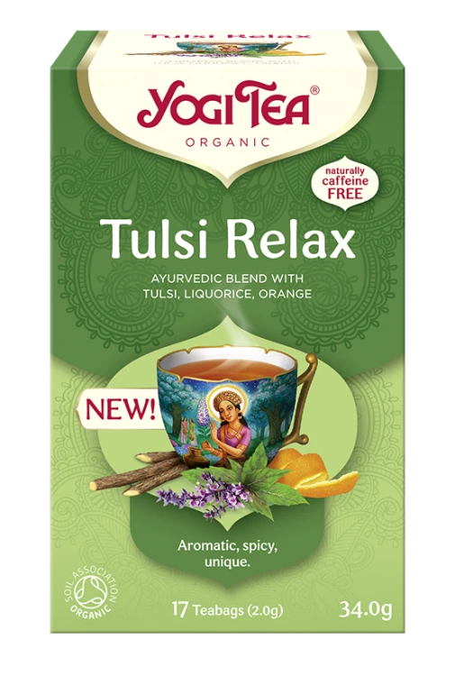 Yogi Tea Tulsi Relax – ajurwedyjska herbata BIO ze świętą bazylią, pomarańczą i lukrecją, 17 torebek — Aromatyczna