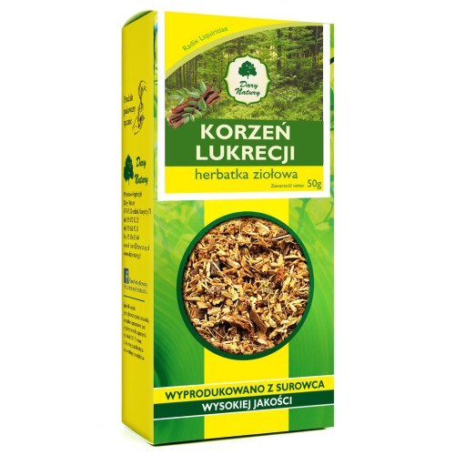 Lukrecja korzeń EKO – Dary Natury, 50g — Suszony korzeń lukrecji gładkiej z certyfikowanych upraw ekologicznych