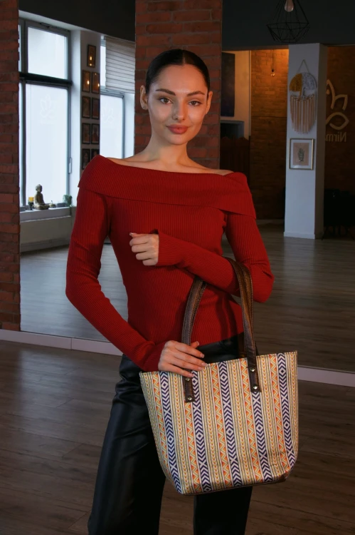 Damska Torba Bawełniana 5 Sztuk Combo Warli Mieta - Żółta — Komplet 5 bawełnianych toreb i akcesoriów z akwarelowym