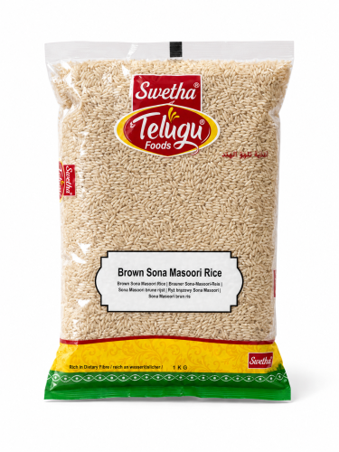 Ryż brązowy Sona Masoori Telugu Foods 1 kg — Indyjski ryż brązowy Sona Masoori marki Swetha Telugu Foods — lekki