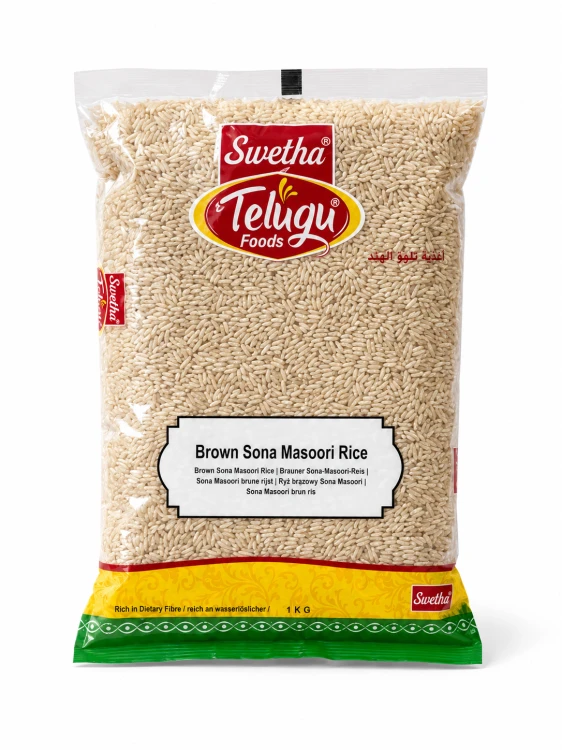 Ryż brązowy Sona Masoori Telugu Foods 1 kg — Indyjski ryż brązowy Sona Masoori marki Swetha Telugu Foods — lekki