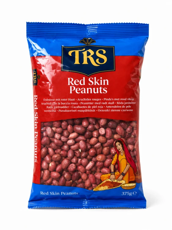 Orzeszki ziemne czerwone Red Skin Peanuts TRS 375 g — Orzeszki ziemne w czerwonej skórce marki TRS — nieprażone