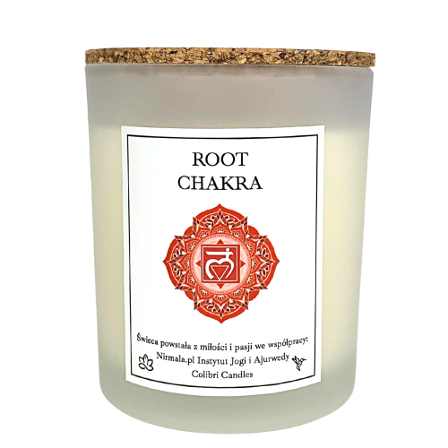 Świeca czakra podstawy – Root Chakra — 100% naturalna świeca z zastosowaniem olejków eterycznych i minerałów