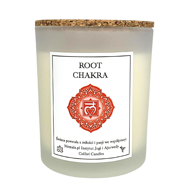 Świeca czakra podstawy – Root Chakra — 100% naturalna świeca z zastosowaniem olejków eterycznych i minerałów