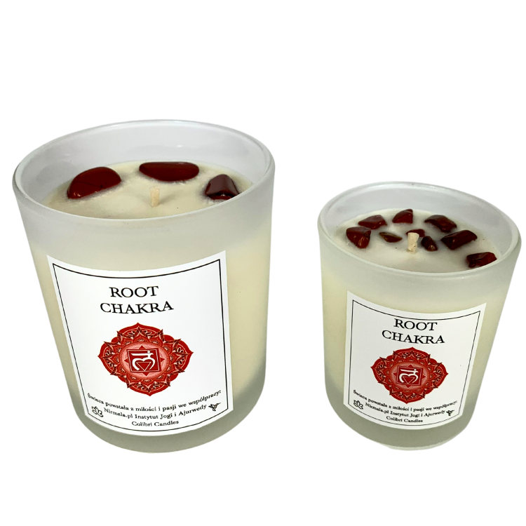 Świeca czakra podstawy – Root Chakra — 100% naturalna świeca z zastosowaniem olejków eterycznych i minerałów
