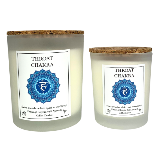 Świeca czakra gardła – Throat Chakra — 100% naturalna świeca z zastosowaniem olejków eterycznych i minerałów