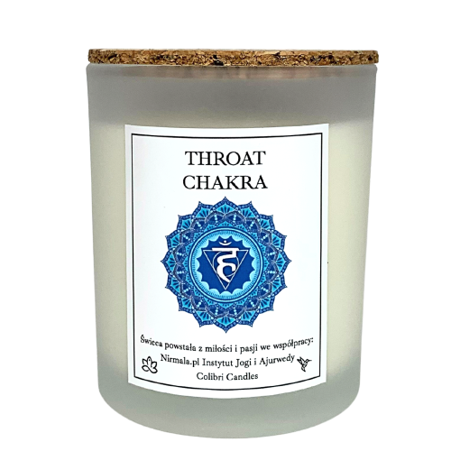 Świeca czakra gardła – Throat Chakra — 100% naturalna świeca z zastosowaniem olejków eterycznych i minerałów