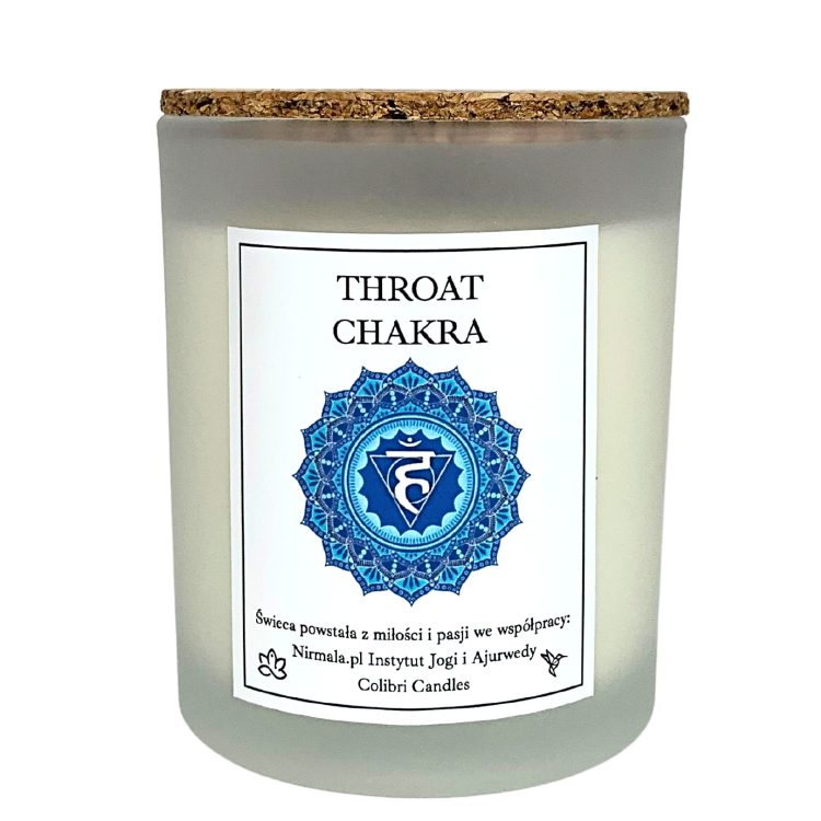 Świeca czakra gardła – Throat Chakra — 100% naturalna świeca z zastosowaniem olejków eterycznych i minerałów