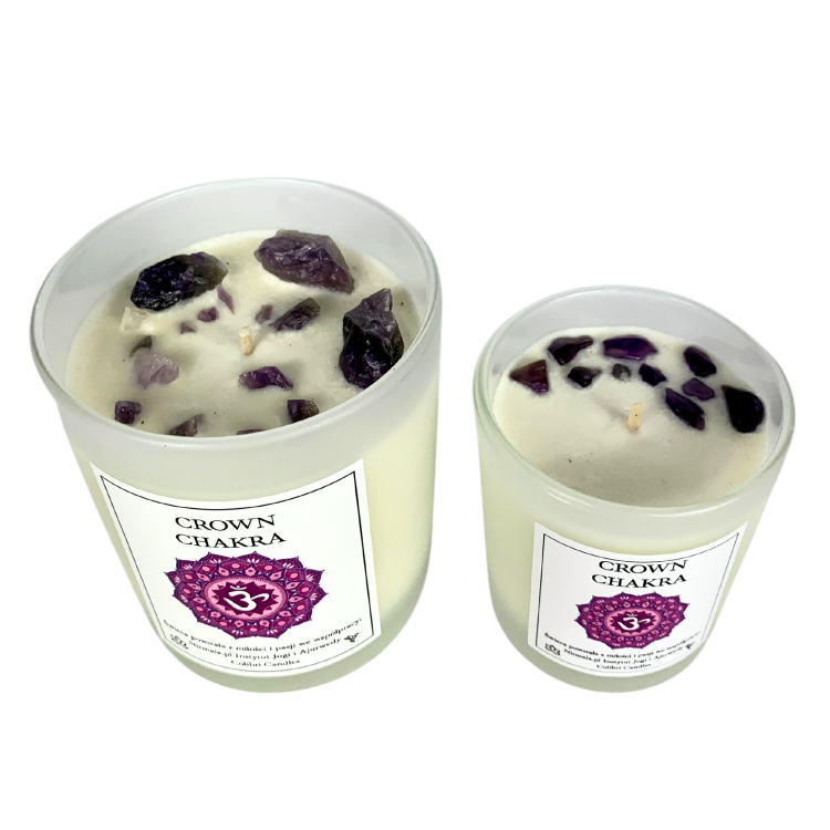 Świeca czakra korony – Crown Chakra — 100% naturalna świeca z zastosowaniem olejków eterycznych i minerałów