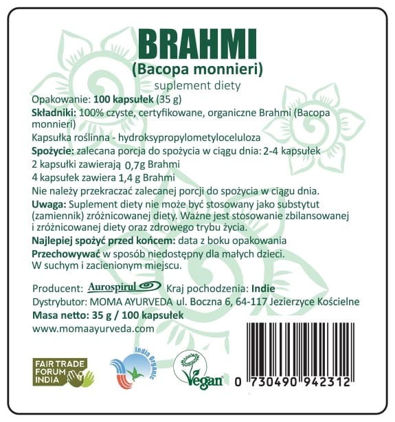 Brahmi 100 kaps. 35 g — Brahmi (Bacopa monnieri) 100 kaps