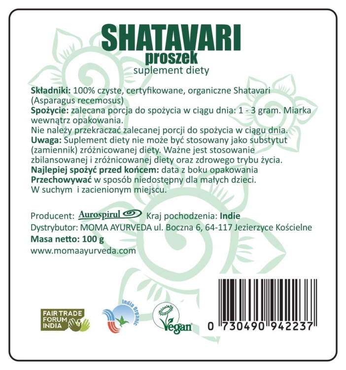 Shatavari proszek 100 g — Shatavari w Ajurwedzie nazywane jest „Królową ziół”
